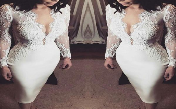 2021 new lace wedding dresses deep v neck long sleeves knee leghth satin bridal gowns wedding reception dress 3017773, White
2021 new lace wedding dresses deep v neck long sleeves knee leghth satin bridal gowns wedding reception dress 3017773, White