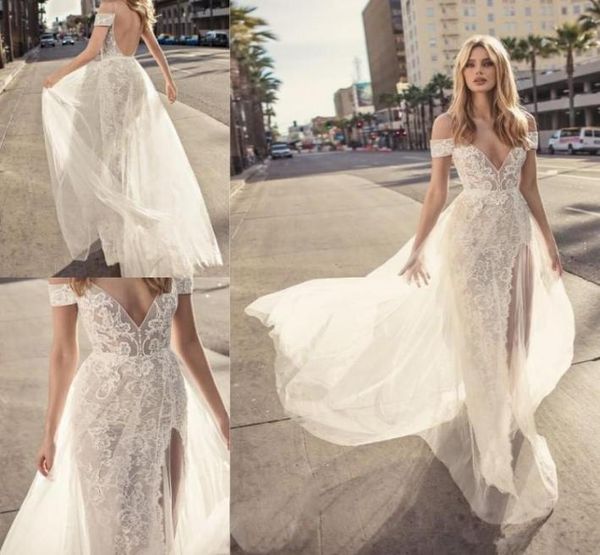 

muse by berta 2019 wedding dresses vestidos de noiva v neck backless bridal gown slit a line lace wedding dress custom made 38924622871, White