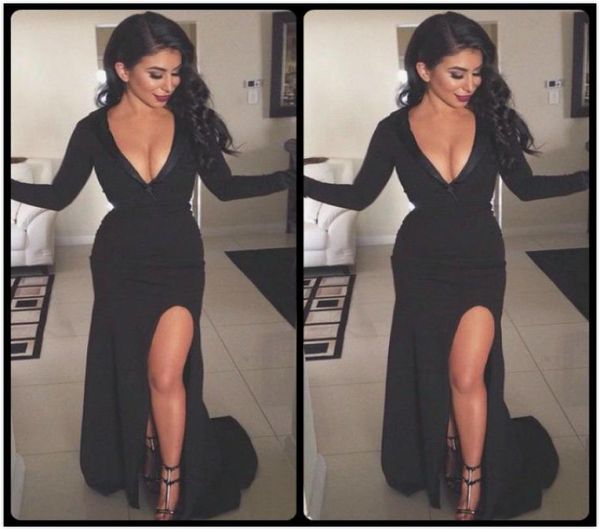 2020 black evening dresses with deep v neckline long sleeves floor length front split robe de soiree longue7848103, Black;red
2020 black evening dresses with deep v neckline long sleeves floor length front split robe de soiree longue7848103, Black;red
