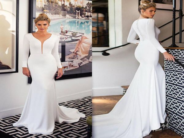 elegant 2020 spring satin mermaid wedding dresses long sleeve sheer v neck boho bridal gowns covered button custom made wedding dr7633918, White
elegant 2020 spring satin mermaid wedding dresses long sleeve sheer v neck boho bridal gowns covered button custom made wedding dr7633918, White