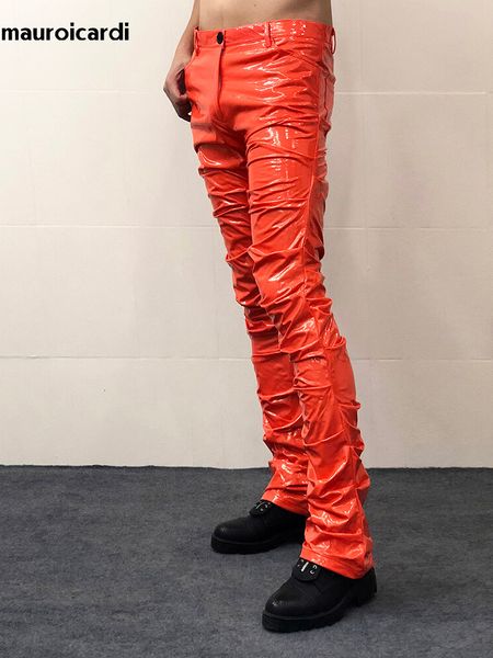 men's pants mauroicardi spring autumn yellow blue shiny reflective stretchy soft pvc faux leather stacked pants for men y2k streetwear, Black
men's pants mauroicardi spring autumn yellow blue shiny reflective stretchy soft pvc faux leather stacked pants for men y2k streetwear, Black