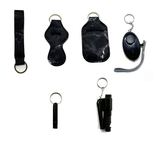 black new self-defending keychain six-piece strap wrist strap liquid bottle sleeve lipstick sleeve whistle window breaker security keychain, Silver
black new self-defending keychain six-piece strap wrist strap liquid bottle sleeve lipstick sleeve whistle window breaker security keychain, Silver