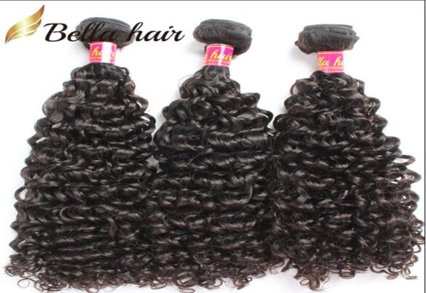 bellahair peruvian human virgin hair bundles extensions curly human weaves double weft natural color 3pc6518084, Black