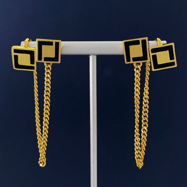 women stud earring designer earcuff earring with hanging chain jewelry gold earrings enameled black luxury f hoops 18k gold plated ear ring, Golden;silver
women stud earring designer earcuff earring with hanging chain jewelry gold earrings enameled black luxury f hoops 18k gold plated ear ring, Golden;silver