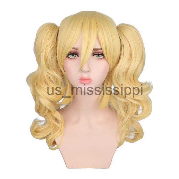 cosplay wigs qqxcaiw long wavy cosplay mixed blonde wig costume 2 ponytails heat resistant synthetic hair wigs x0630, Black