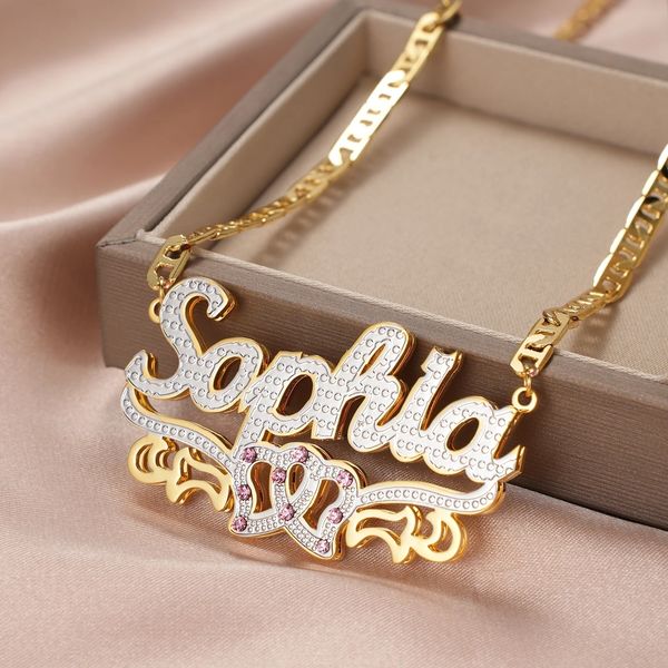 pendant necklaces dascusto personalized nameplate name necklace custom 3d 18kgold plated double diamond choker two tone chain for women 2306, Silver
pendant necklaces dascusto personalized nameplate name necklace custom 3d 18kgold plated double diamond choker two tone chain for women 2306, Silver