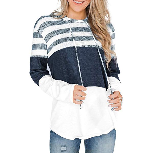 womens long sleeve pullover color block striped hoodies sweatshirts with drawstring, Black
womens long sleeve pullover color block striped hoodies sweatshirts with drawstring, Black