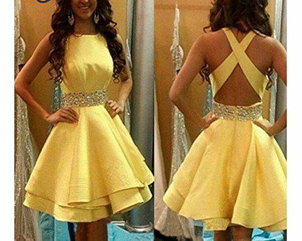 short beaded yellow satin homecoming dresses with pockets back knee length birthday graduation dresses for juniors, Blue;pink
short beaded yellow satin homecoming dresses with pockets back knee length birthday graduation dresses for juniors, Blue;pink