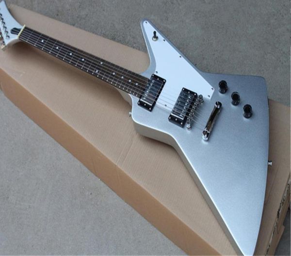 explorer silver electric guitar mahogany body and head rosewood fretboard 22 fret fixed bridge white pickguard9339681
explorer silver electric guitar mahogany body and head rosewood fretboard 22 fret fixed bridge white pickguard9339681