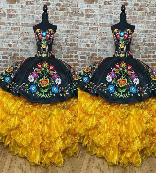 2022 vintage black yellow quinceanera dresses mexican style flowers embroidered ruffles strapless laceup sweet 15 girls charro8685561, Blue;red
2022 vintage black yellow quinceanera dresses mexican style flowers embroidered ruffles strapless laceup sweet 15 girls charro8685561, Blue;red