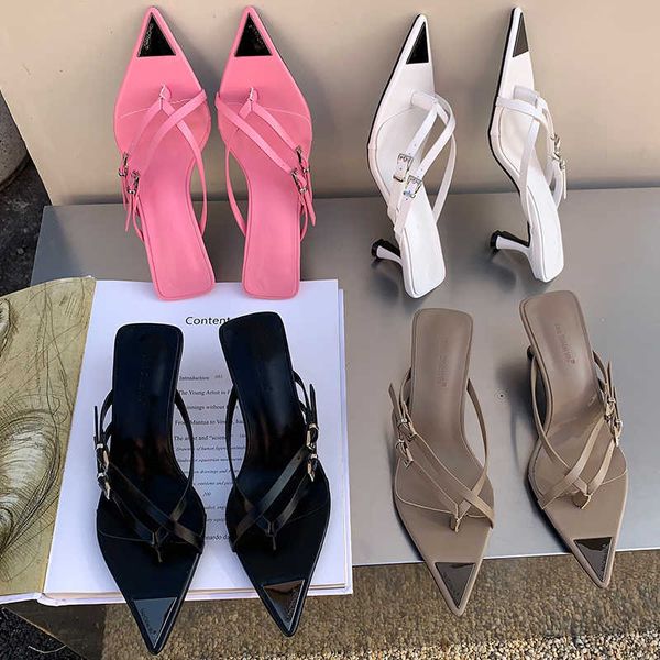 slippers fashion metal pointed toe ladies heeled sandals slip on female flip flops footwear high heels pumps shoes slides for woman, Black 
slippers fashion metal pointed toe ladies heeled sandals slip on female flip flops footwear high heels pumps shoes slides for woman, Black
