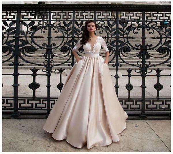 a line lace and satin wedding dresses half sleeve sheer neck ruffle simple bridal wedding gowns back custom made formal party3139958, White
a line lace and satin wedding dresses half sleeve sheer neck ruffle simple bridal wedding gowns back custom made formal party3139958, White