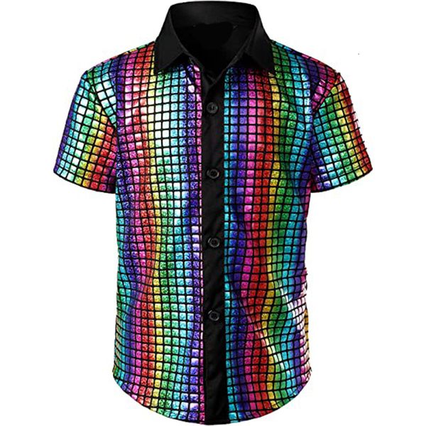 men's dress shirts 70s disco metallic sequins short sleeve button down christmas party nightclub prom costume 230628, White;black
men's dress shirts 70s disco metallic sequins short sleeve button down christmas party nightclub prom costume 230628, White;black