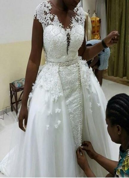african lace wedding dresses with detachable train handwork cap sleeves sheer neck plus size bridal gown vestidos de novia8409313, White
african lace wedding dresses with detachable train handwork cap sleeves sheer neck plus size bridal gown vestidos de novia8409313, White