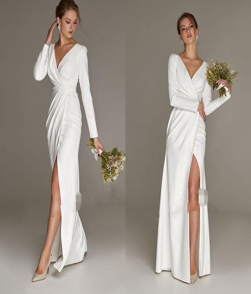 simple mermaid white slit wedding dress for woman with long sleeves civil bridal party gown slim v neck elegant robe de mariage 204630320
simple mermaid white slit wedding dress for woman with long sleeves civil bridal party gown slim v neck elegant robe de mariage 204630320