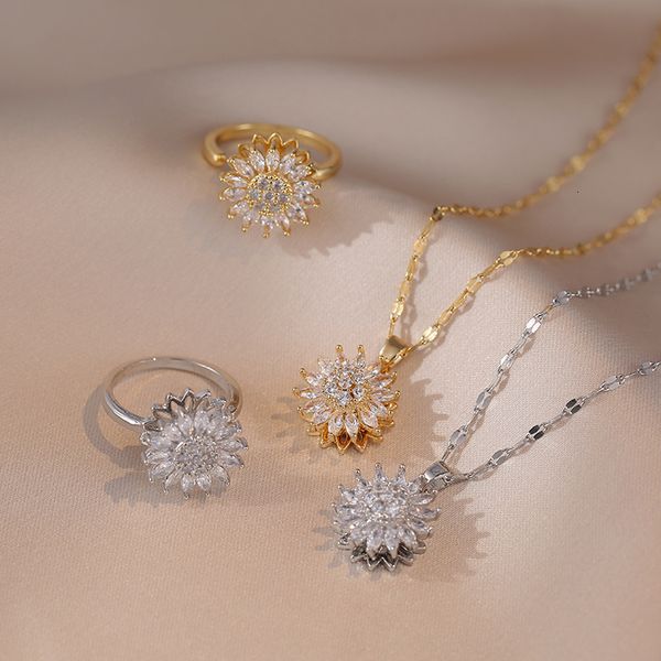 wedding jewelry sets 3pcsset 360°zircon sunflower pendant necklace ring never fading steel chain unzip set gift for girl family kid 230627, Slivery;golden
wedding jewelry sets 3pcsset 360°zircon sunflower pendant necklace ring never fading steel chain unzip set gift for girl family kid 230627, Slivery;golden