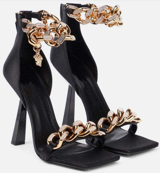 summer women's sandals lacquer leather satin high heels crystal decorative chain square toe elegant bridal show unique charm wedding sh, Black
summer women's sandals lacquer leather satin high heels crystal decorative chain square toe elegant bridal show unique charm wedding sh, Black