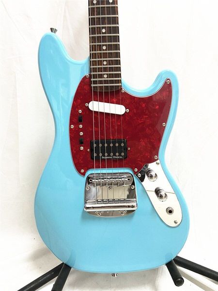 daphne blue classic mustang 6 string electric guitar red guard rose wood 
daphne blue classic mustang 6 string electric guitar red guard rose wood