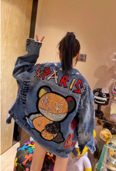 spring and autumn street style holes denim jackets for women cartoon diamonds jean coats and jackets ripped winbreaker 201210, Black;brown
spring and autumn street style holes denim jackets for women cartoon diamonds jean coats and jackets ripped winbreaker 201210, Black;brown