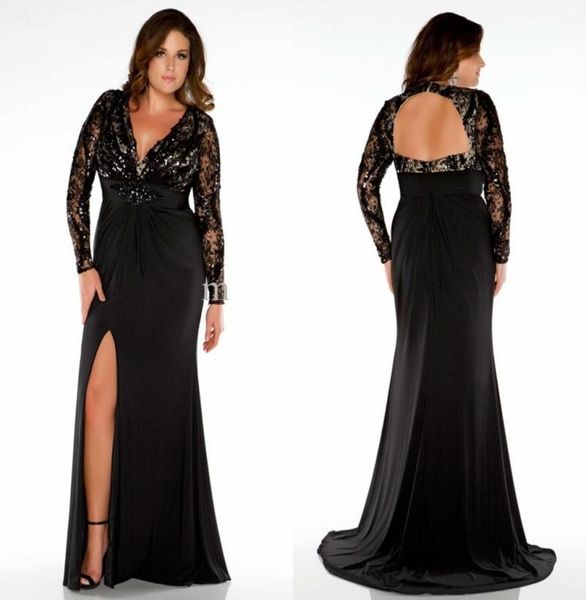 evening gown plus size long sleeve black dress deep v neck open back lace formal wear floor length split dress women3280393
evening gown plus size long sleeve black dress deep v neck open back lace formal wear floor length split dress women3280393