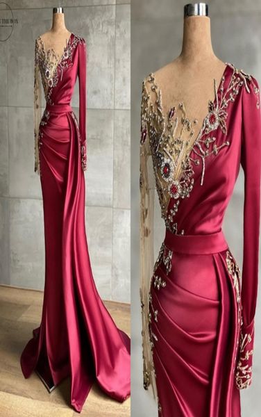 elegant burgundy satin prom dresses crystals long sleeve mermaid evening formal oarty gown dress 2022 illusion soft tulle bac1314810, Black
elegant burgundy satin prom dresses crystals long sleeve mermaid evening formal oarty gown dress 2022 illusion soft tulle bac1314810, Black