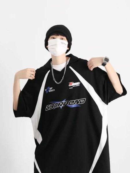 label stussyssamerican fashion patchwork sports retro racing suit short sleeved t-shirt hiphop loose explosive street couple polo shirt for, White;black
label stussyssamerican fashion patchwork sports retro racing suit short sleeved t-shirt hiphop loose explosive street couple polo shirt for, White;black