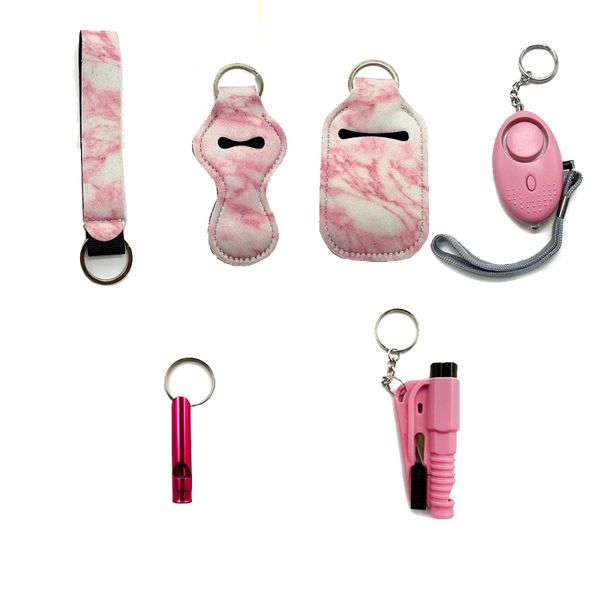 pink new self-defending keychain six-piece strap wrist strap liquid bottle sleeve lipstick sleeve whistle window breaker security keychain, Silver
pink new self-defending keychain six-piece strap wrist strap liquid bottle sleeve lipstick sleeve whistle window breaker security keychain, Silver