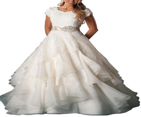 2019 aline wedding dress short sleeves ruffled tiered lace organza floor length long train bridal gown with beaded sash3949399, White
2019 aline wedding dress short sleeves ruffled tiered lace organza floor length long train bridal gown with beaded sash3949399, White