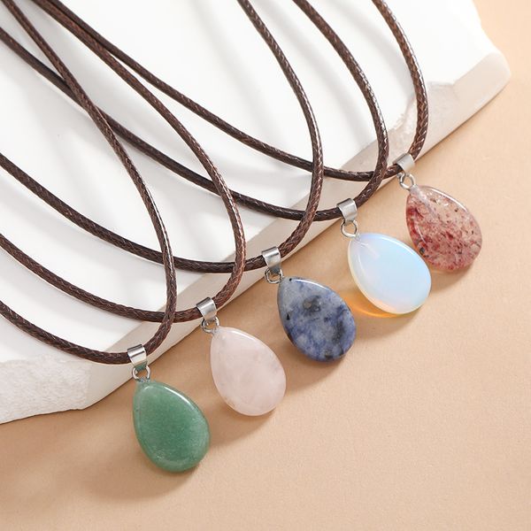 brown leather rope necklaces ellipse shape quartz opal crystal natural stone geometry pendant necklace fashion jewelry for women, Silver
brown leather rope necklaces ellipse shape quartz opal crystal natural stone geometry pendant necklace fashion jewelry for women, Silver
