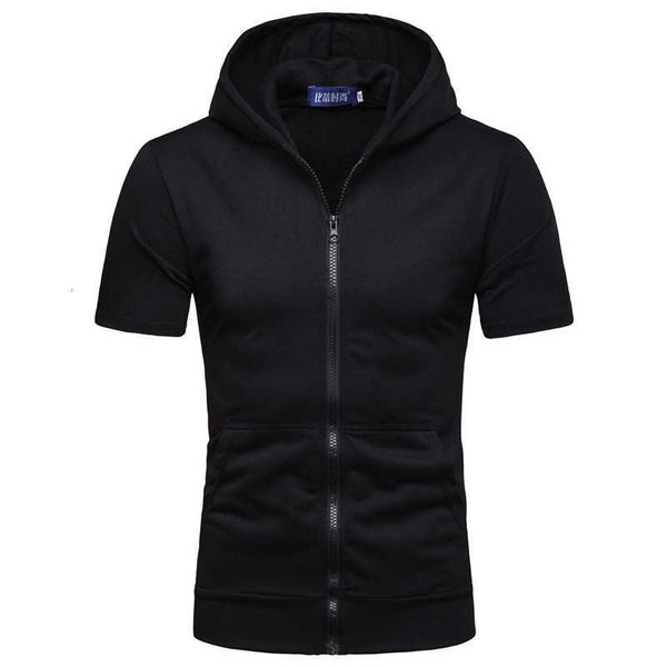 2021 new men's solid color hooded short sleeve sweater youth fashion casual cardigan coat, Black
2021 new men's solid color hooded short sleeve sweater youth fashion casual cardigan coat, Black