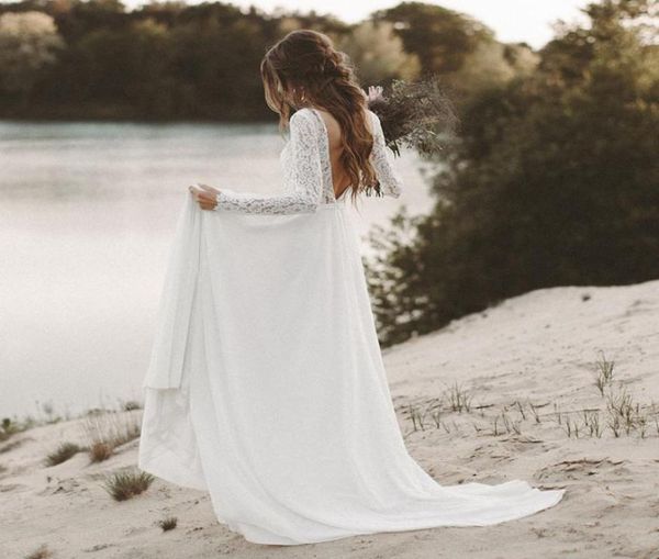 new beach wedding dress long sleeves boho v neck open back bridal dresses 2019 chiffon lace wedding gown novias7109507, White
new beach wedding dress long sleeves boho v neck open back bridal dresses 2019 chiffon lace wedding gown novias7109507, White