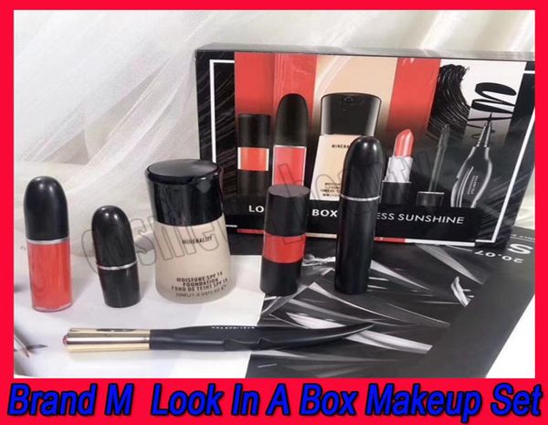 

2019 new look in a box endless sunshine m makeup set matte lipstick lipgloss feather eyeliner mascara foundation makeup 6 in 1set1986536