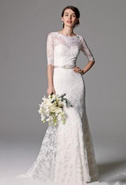 vintage lace wedding dresses with beaded ribbon buttons back gowns half sleeves dress7718873, White
vintage lace wedding dresses with beaded ribbon buttons back gowns half sleeves dress7718873, White