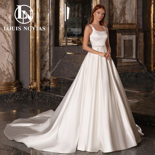 a-line satin wedding dress 2023 beading backless spaghetti straps square collar dress for bride pleats natural vestidos de novia, White
a-line satin wedding dress 2023 beading backless spaghetti straps square collar dress for bride pleats natural vestidos de novia, White