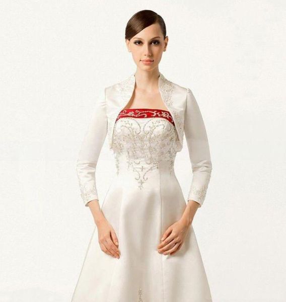 latest vintage style wedding jacket with embroidery beaded 2016 34 long sleeve bolero with stading collar custom made brida8222531, White
latest vintage style wedding jacket with embroidery beaded 2016 34 long sleeve bolero with stading collar custom made brida8222531, White