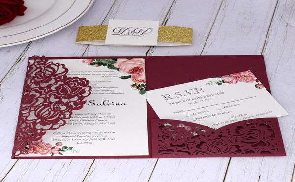 2020 burgundy rose laser cut pocket wedding invitation with rsvp card with glitter belt and tag quinceanera invitation graduation 1345769, Black
2020 burgundy rose laser cut pocket wedding invitation with rsvp card with glitter belt and tag quinceanera invitation graduation 1345769, Black