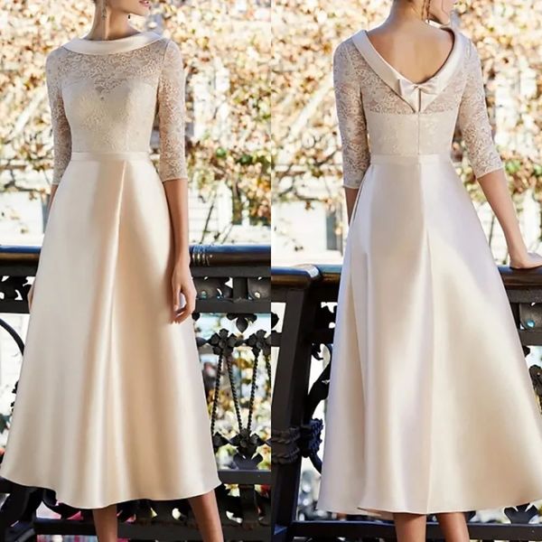 champagne mother of the bride dress elegant jewel neck tea length lace satin half sleeve formal wedding guest gown, Black;red
champagne mother of the bride dress elegant jewel neck tea length lace satin half sleeve formal wedding guest gown, Black;red