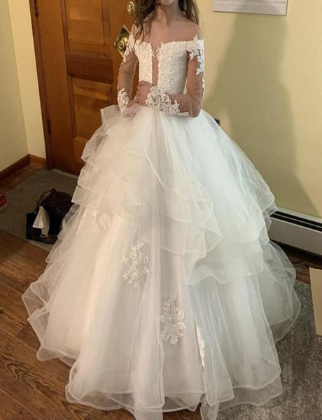 lace elegant flower girl dresses for wedding sheer neck long sleeves communion pageant kids party birthday gowns1106788, White;blue
lace elegant flower girl dresses for wedding sheer neck long sleeves communion pageant kids party birthday gowns1106788, White;blue