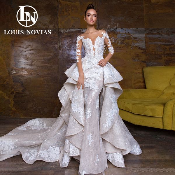 mermaid long sleeve wedding dress 2023 deep v-neck cascading ruffles detachable train dress for bride vestidos de novia, White
mermaid long sleeve wedding dress 2023 deep v-neck cascading ruffles detachable train dress for bride vestidos de novia, White