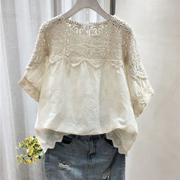 women s blouses shirts cotton embroidery hollow short sleeved shirt female 2023 summer korean design sense of fashion temperament casual 23, White
women s blouses shirts cotton embroidery hollow short sleeved shirt female 2023 summer korean design sense of fashion temperament casual 23, White