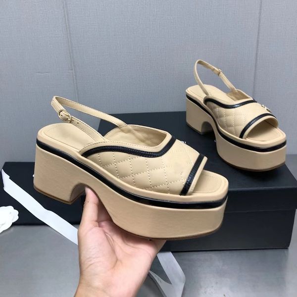 summer quilted leather sandals women's thick bottom wedge slingbacks high heels brands pump block heel slides mule ankle strap interloc, Black
summer quilted leather sandals women's thick bottom wedge slingbacks high heels brands pump block heel slides mule ankle strap interloc, Black