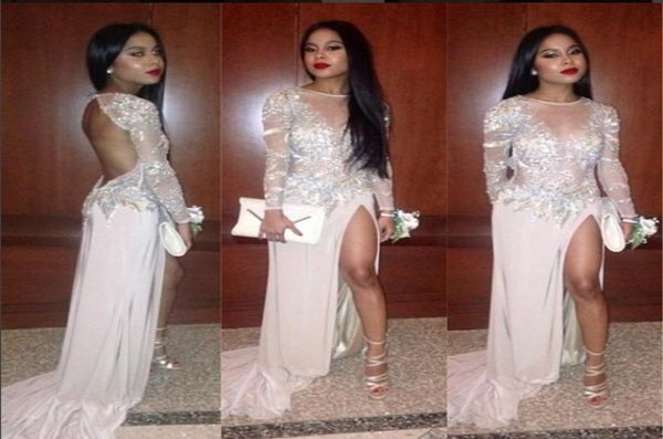 2019 long prom dresses high side split long sleeve jewel neckline open back party gowns with court train custom made new desi1391247, Black
2019 long prom dresses high side split long sleeve jewel neckline open back party gowns with court train custom made new desi1391247, Black