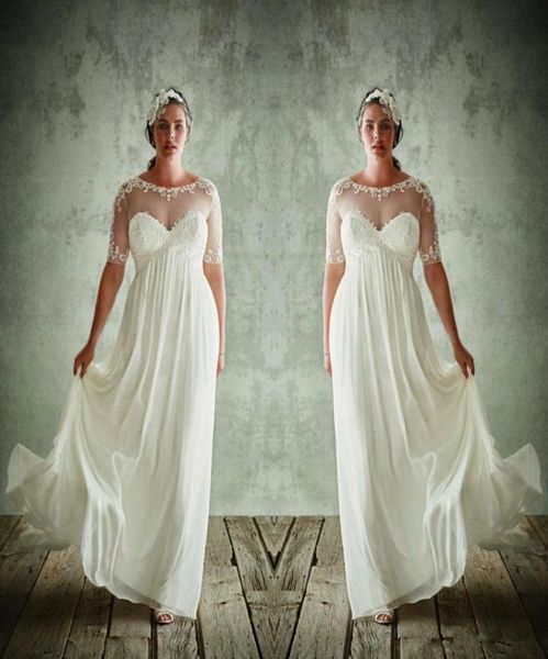 2020 new plus size wedding dresses with half sleeves sheer jewel neck a line lace appliqued bridal gowns chiffon empire waist wedd9000128, White
2020 new plus size wedding dresses with half sleeves sheer jewel neck a line lace appliqued bridal gowns chiffon empire waist wedd9000128, White