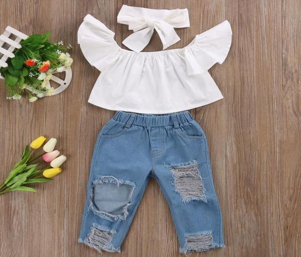 new fashion children girls clothes off shoulder crop white hole denim pant jean headband 3pcs toddler kids clothing sets bab7526289
new fashion children girls clothes off shoulder crop white hole denim pant jean headband 3pcs toddler kids clothing sets bab7526289