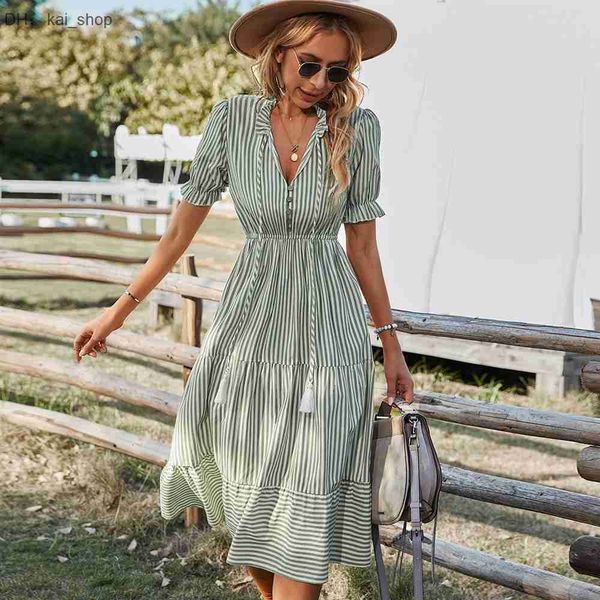 2023 large hem patchwork temperament v-neck solid stripe short sleeved elastic waist dress1, Black;pink
2023 large hem patchwork temperament v-neck solid stripe short sleeved elastic waist dress1, Black;pink