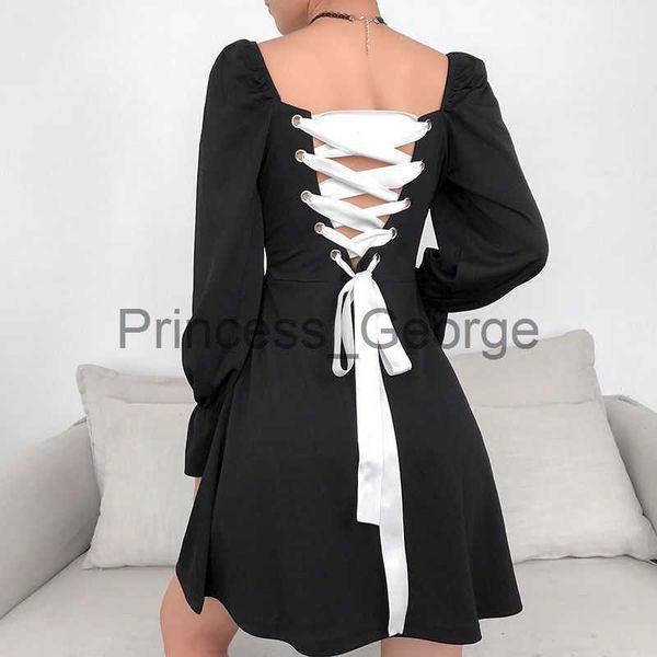 party dresses chic elegant black dress women backless lace up short dresses with long sleeve vintage goth clothes 2022 new x0629, White;black
party dresses chic elegant black dress women backless lace up short dresses with long sleeve vintage goth clothes 2022 new x0629, White;black
