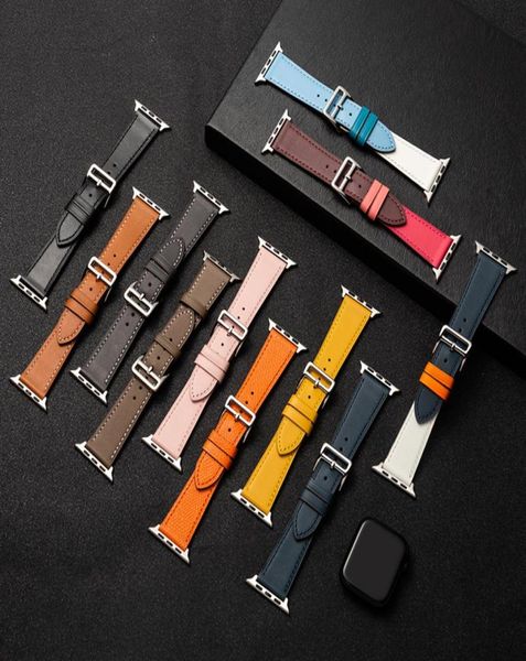 applicable to apple watch strap head layer leather pin buckle style iwatch1 2 3 4 5 6 se 3840mm 4244mm leather watch bands5906094, Black;brown
