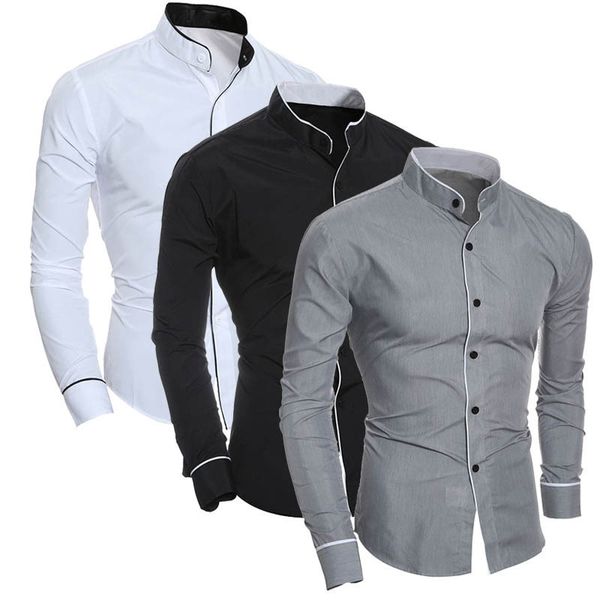 men's dress shirts men slim standing collar shirt classic solid color personality cardigan business highend longsleeved 230628, White;black
men's dress shirts men slim standing collar shirt classic solid color personality cardigan business highend longsleeved 230628, White;black