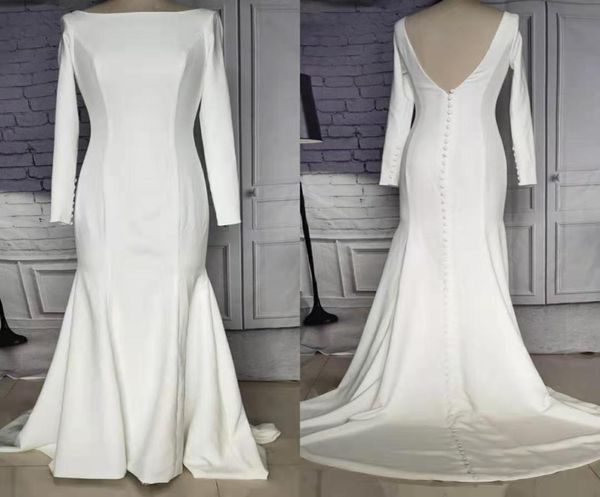 vintage stretchy long mermaid wedding dresses with sleeves oneck floor length buttons back sweep train bridal gown for women4370294, White
vintage stretchy long mermaid wedding dresses with sleeves oneck floor length buttons back sweep train bridal gown for women4370294, White