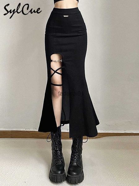 sylcue black mysterious royal sister allmatch high street design trend mature cool slit women's flared skirt girl l230621
sylcue black mysterious royal sister allmatch high street design trend mature cool slit women's flared skirt girl l230621